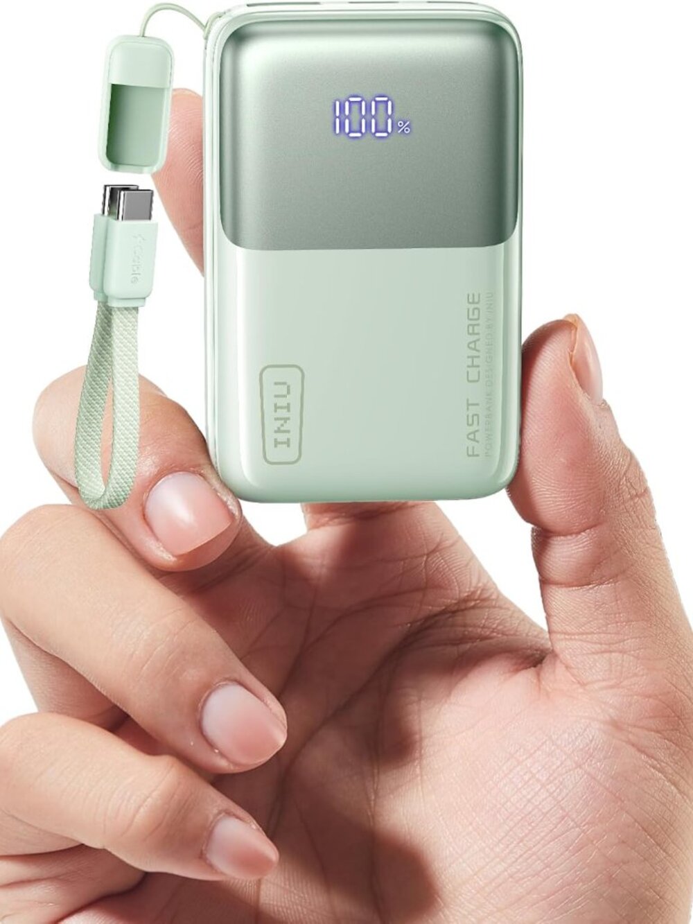 INIU 10000mAh 45W Ultra Mini Portable Charger Power Bank with Cable - Green - Picture 7 of 7